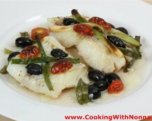 Baked Cod with Scallions and Olives